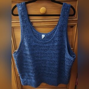 WOMENS PLUS SIZE Navy Blue Crochet Tank Top